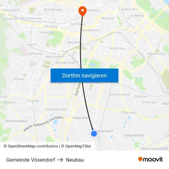 Gemeinde Vösendorf to Neubau map