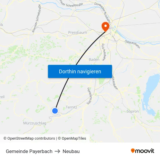 Gemeinde Payerbach to Neubau map
