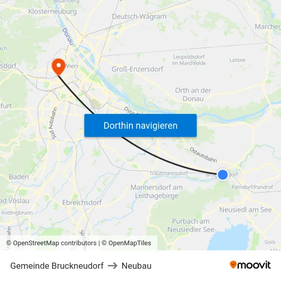 Gemeinde Bruckneudorf to Neubau map