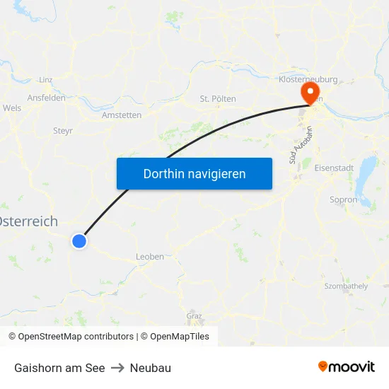 Gaishorn am See to Neubau map