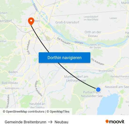 Gemeinde Breitenbrunn to Neubau map