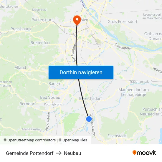 Gemeinde Pottendorf to Neubau map