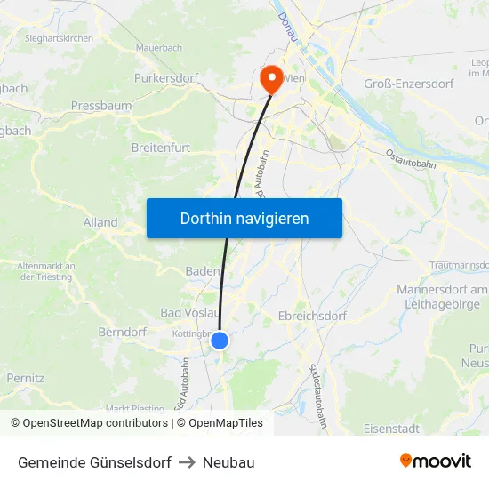 Gemeinde Günselsdorf to Neubau map