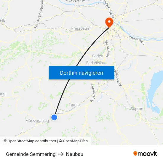 Gemeinde Semmering to Neubau map