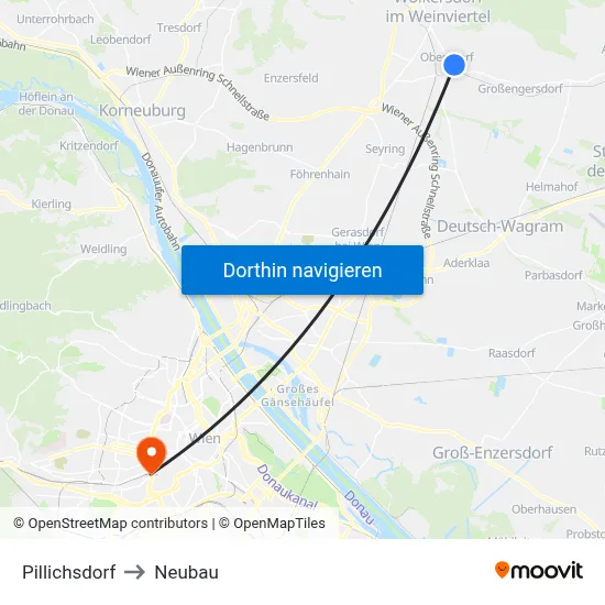 Pillichsdorf to Neubau map