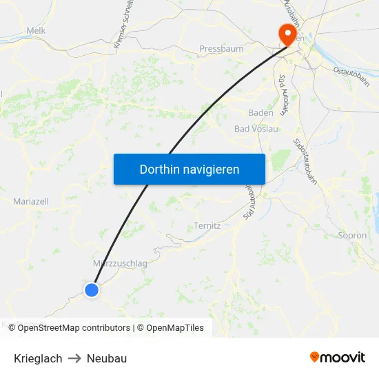 Krieglach to Neubau map