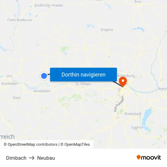 Dimbach to Neubau map