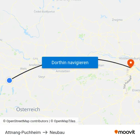 Attnang-Puchheim to Neubau map