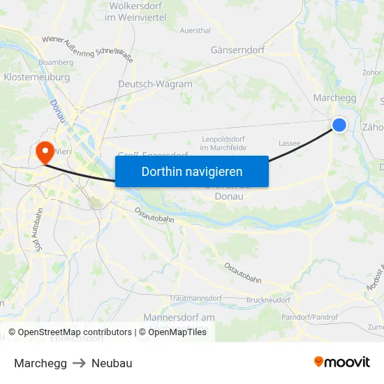 Marchegg to Neubau map