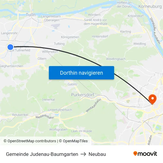 Gemeinde Judenau-Baumgarten to Neubau map