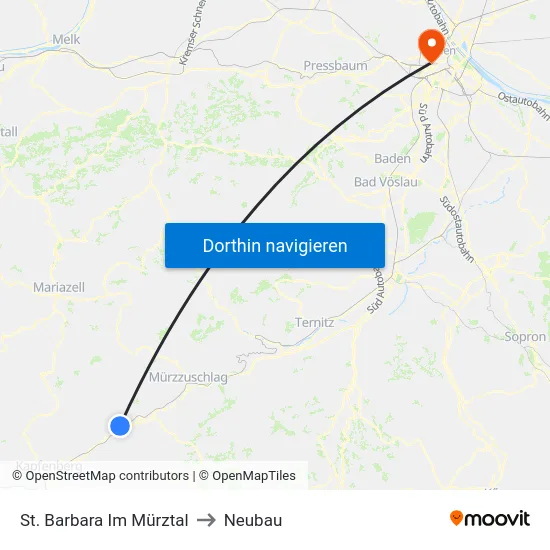 St. Barbara Im Mürztal to Neubau map