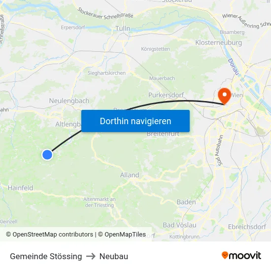 Gemeinde Stössing to Neubau map
