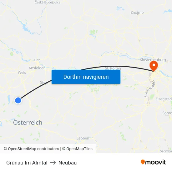 Grünau Im Almtal to Neubau map