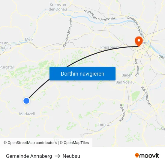 Gemeinde Annaberg to Neubau map