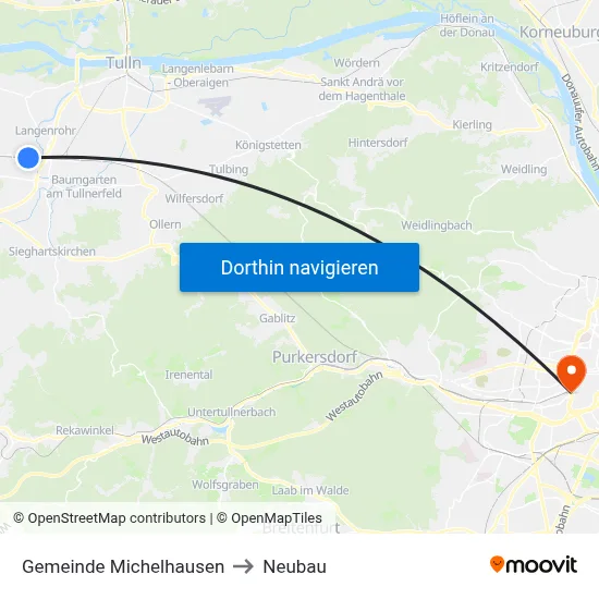 Gemeinde Michelhausen to Neubau map