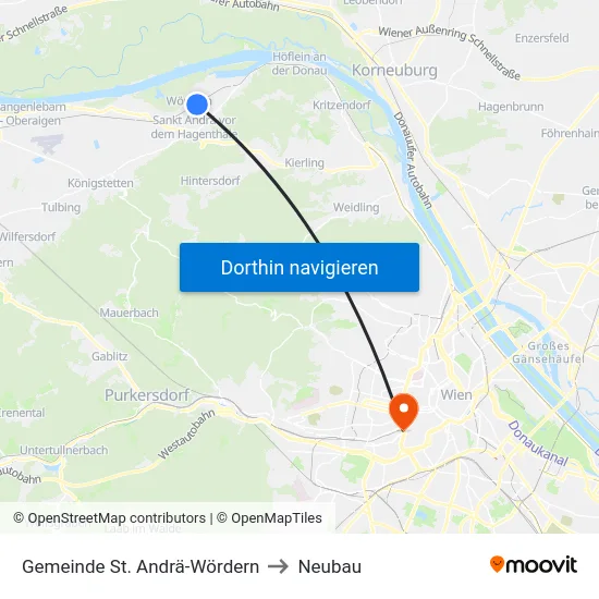 Gemeinde St. Andrä-Wördern to Neubau map