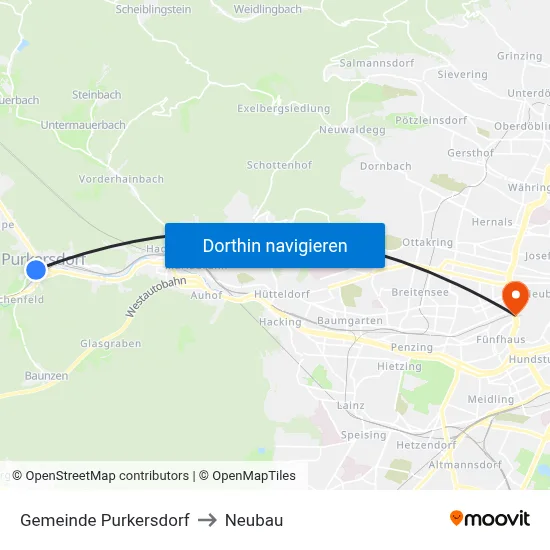 Gemeinde Purkersdorf to Neubau map
