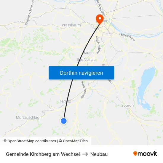 Gemeinde Kirchberg am Wechsel to Neubau map