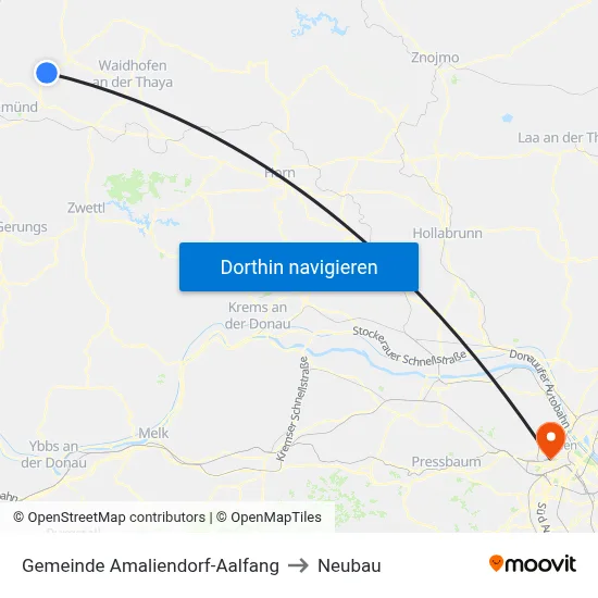 Gemeinde Amaliendorf-Aalfang to Neubau map