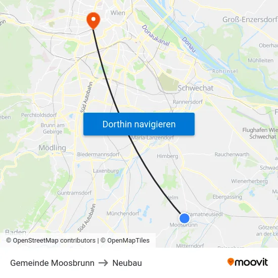 Gemeinde Moosbrunn to Neubau map