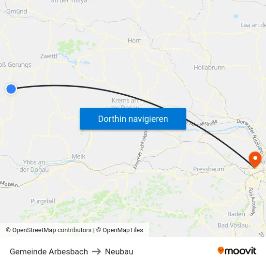 Gemeinde Arbesbach to Neubau map