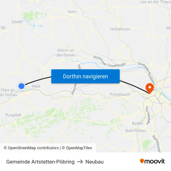 Gemeinde Artstetten-Pöbring to Neubau map