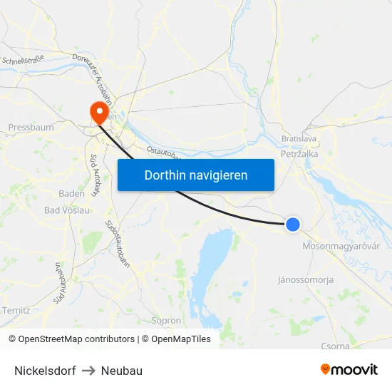 Nickelsdorf to Neubau map