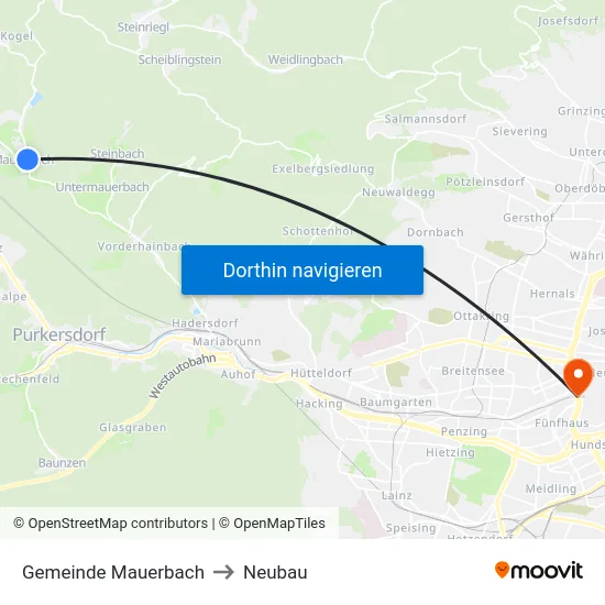 Gemeinde Mauerbach to Neubau map