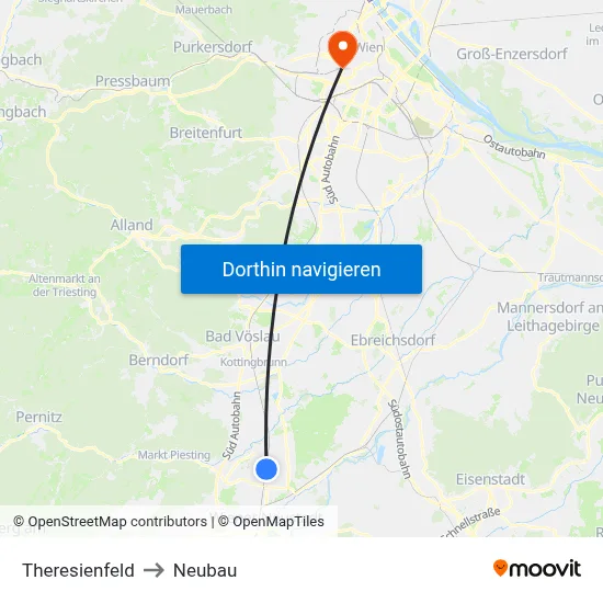 Theresienfeld to Neubau map