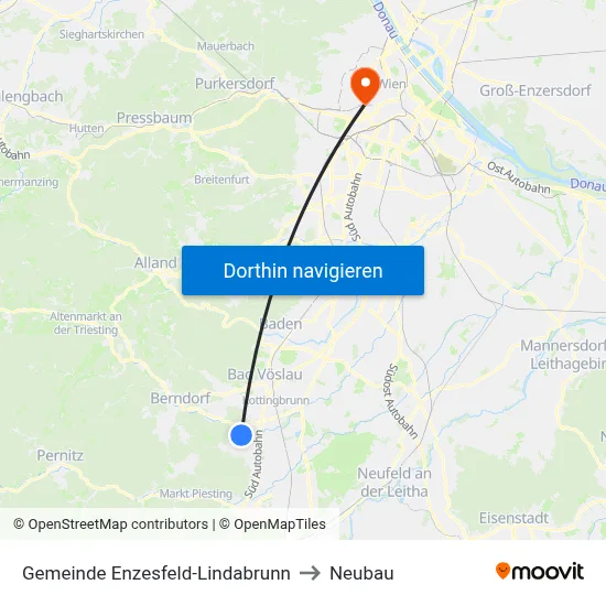 Gemeinde Enzesfeld-Lindabrunn to Neubau map