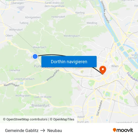 Gemeinde Gablitz to Neubau map
