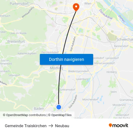 Gemeinde Traiskirchen to Neubau map