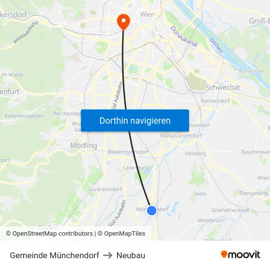 Gemeinde Münchendorf to Neubau map