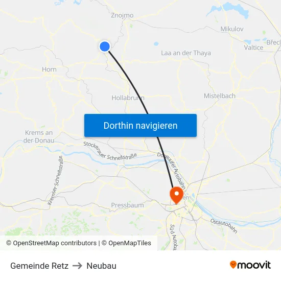 Gemeinde Retz to Neubau map