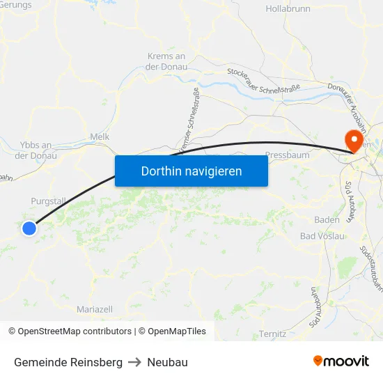 Gemeinde Reinsberg to Neubau map