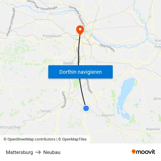 Mattersburg to Neubau map