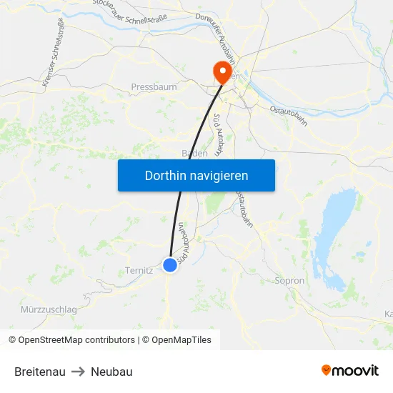 Breitenau to Neubau map