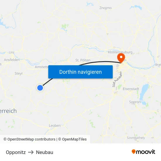 Opponitz to Neubau map