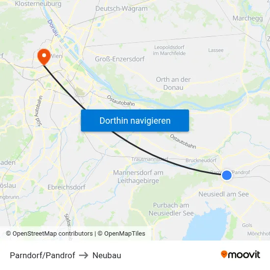 Parndorf/Pandrof to Neubau map