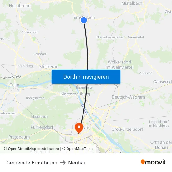 Gemeinde Ernstbrunn to Neubau map