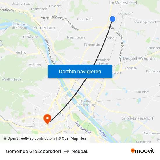 Gemeinde Großebersdorf to Neubau map
