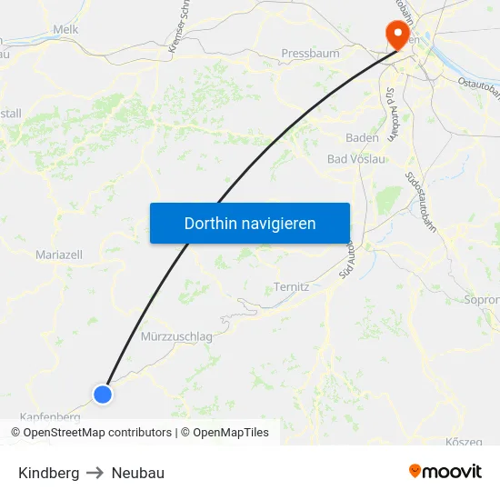 Kindberg to Neubau map