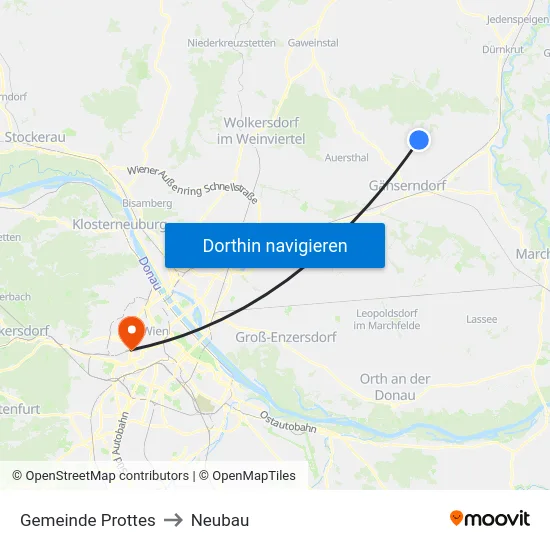 Gemeinde Prottes to Neubau map