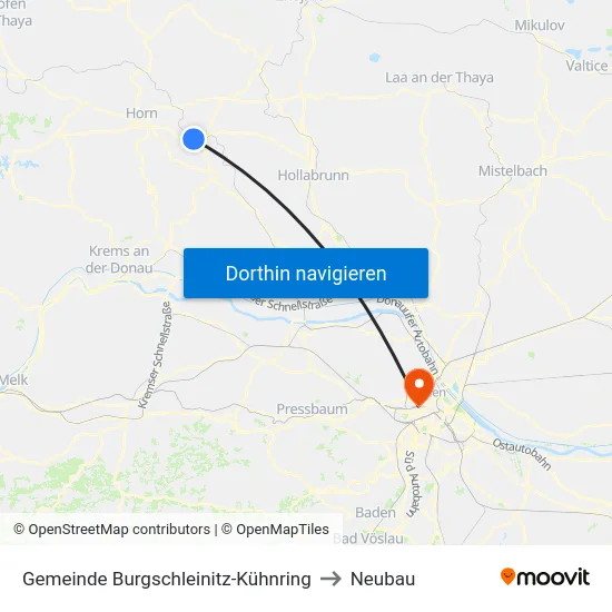 Gemeinde Burgschleinitz-Kühnring to Neubau map