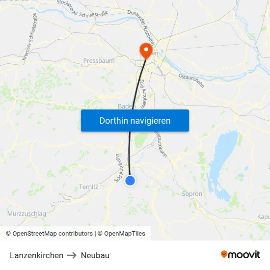 Lanzenkirchen to Neubau map