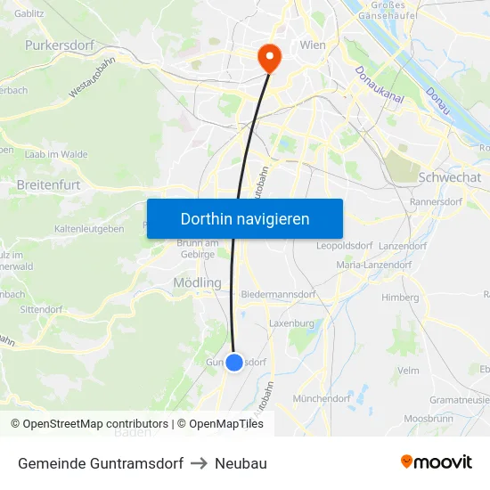 Gemeinde Guntramsdorf to Neubau map