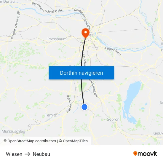 Wiesen to Neubau map