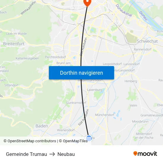 Gemeinde Trumau to Neubau map