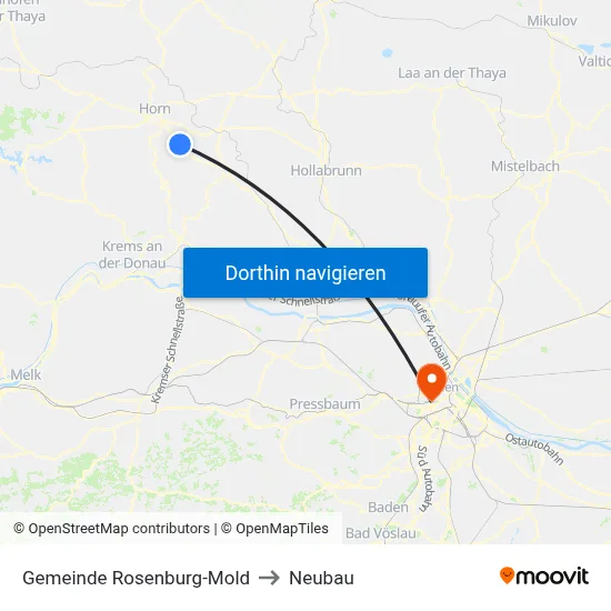 Gemeinde Rosenburg-Mold to Neubau map