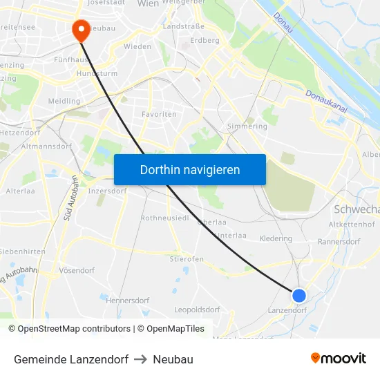 Gemeinde Lanzendorf to Neubau map